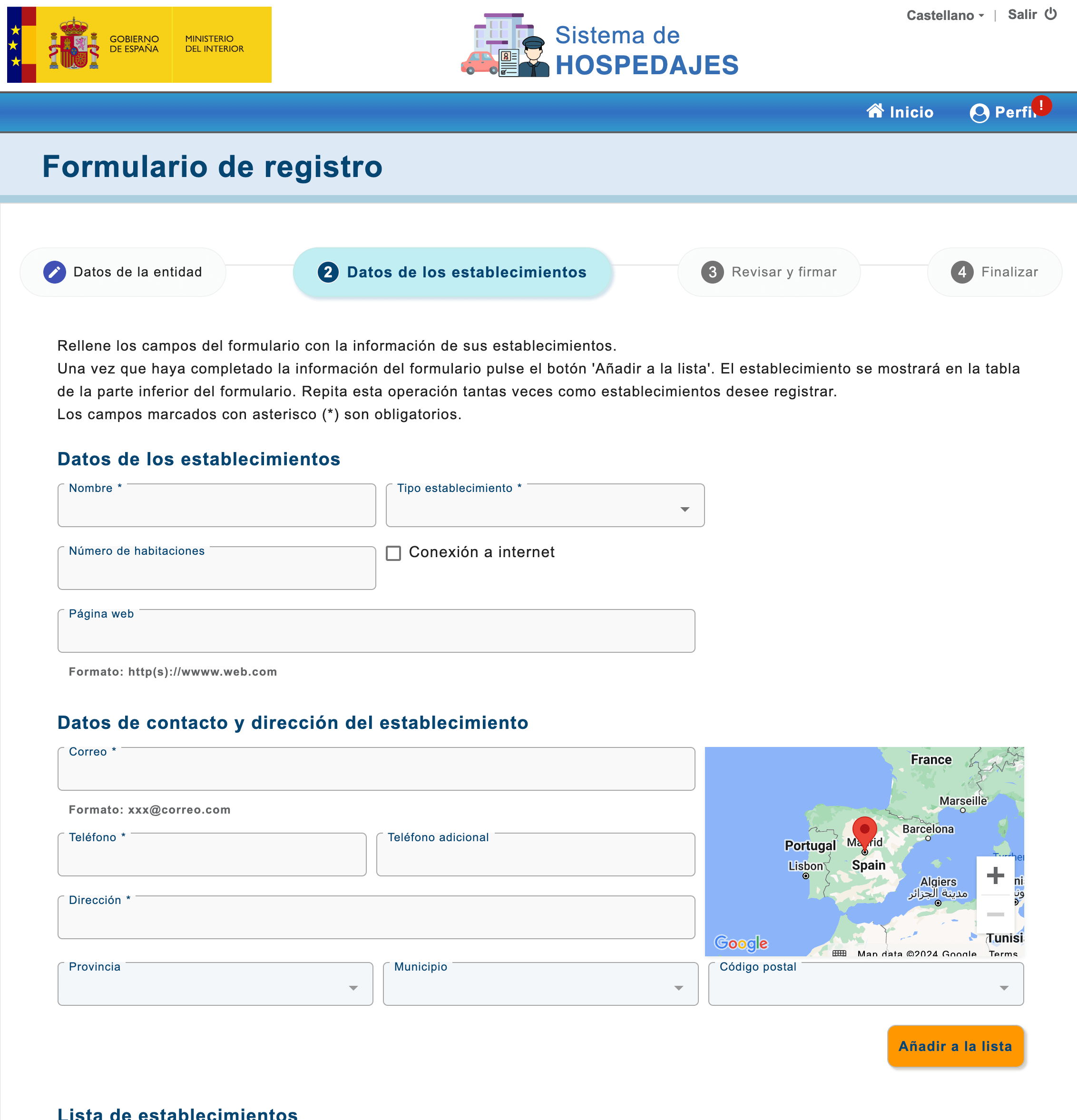 Agregar establecimientos en SES Hospedajes